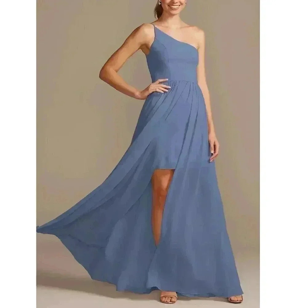 NWT David’s Bridal Women's Teal One-Shoulder Overskirt Bridesmaid Dress Size 12